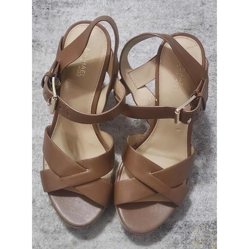 Michael Kors Women's Viola Luggage Brown Wedge Espadrille Size 9M